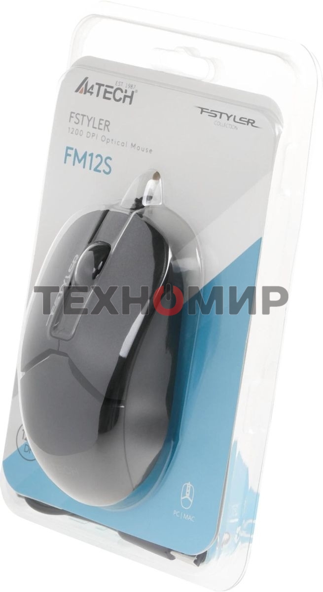 Мышь проводная A4Tech Fstyler FM12S черный, 1200 dpi, USB, кнопки - 3
