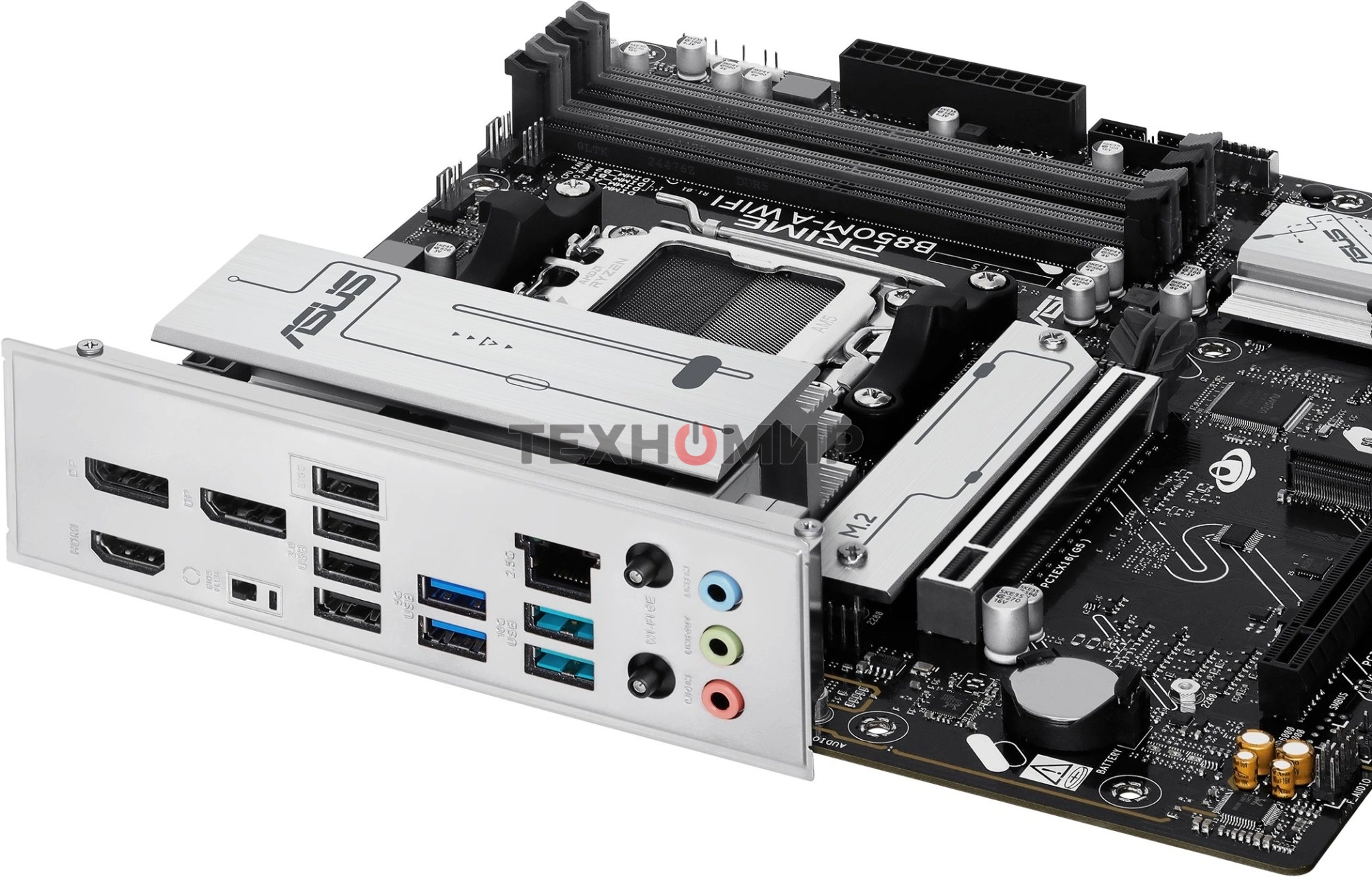 Материнская плата ASUS PRIME B850M-A WIFI, AM5, AMD B850, 4xDDR5, 4xSATA, 3xM.2, 1xPCIe 5.0 x16, 1xPCIe 4.0 x16, 1xHDMI, 2xDP, 1x2.5Gb LAN, Wi-Fi 6E, Bluetooth 5.3, 2xUSB-A 10Gbps, 2xUSB-A 5Gbps, 4xUSB-A 2.0, 3x3.5 мм, 7.1, mATX