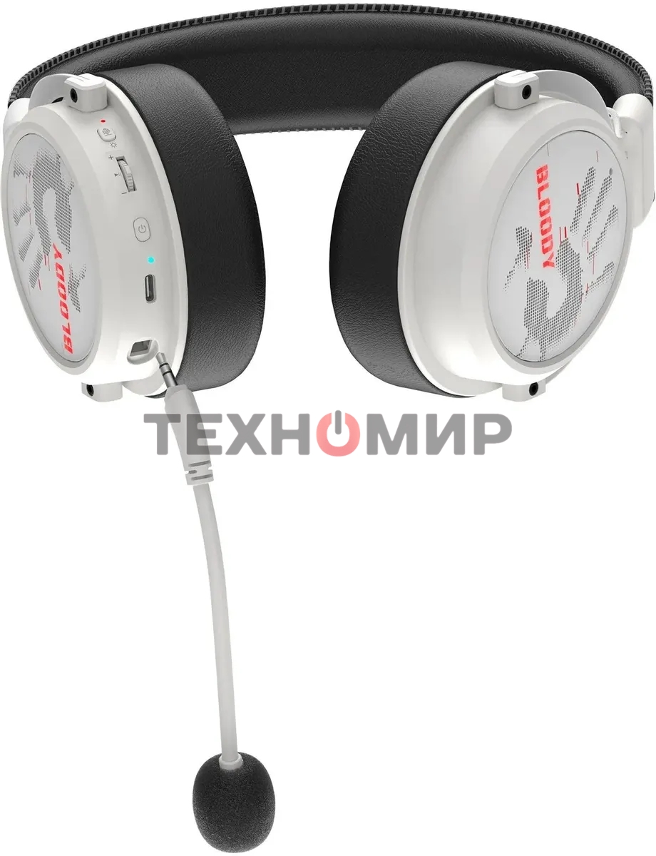 Гарнитура беспроводная/проводная с микрофоном A4Tech Bloody MR590 Sports белый/черный 1.5м мониторные BT/Radio/3.5mm оголовье (MR590+ WIRED/SPORT WHITE)