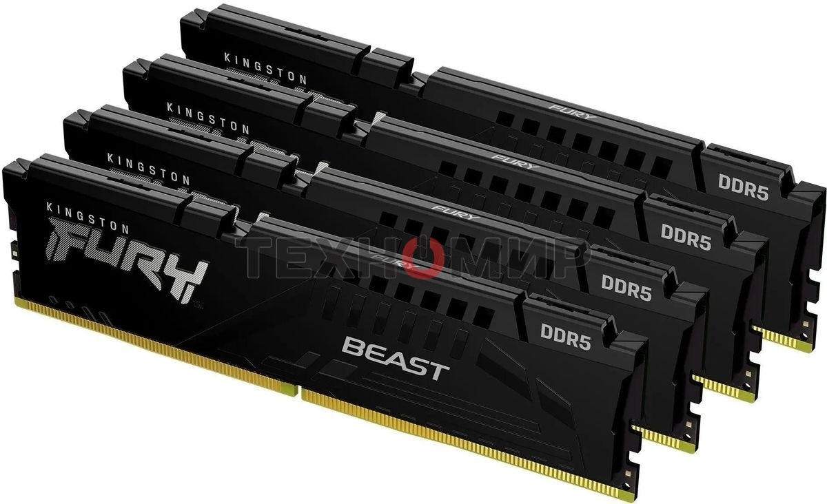 Оперативная память Kingston Fury Beast, DDR5, 128Gb (4x32Gb), 5200MHz, CL40, DIMM, радиатор, черный