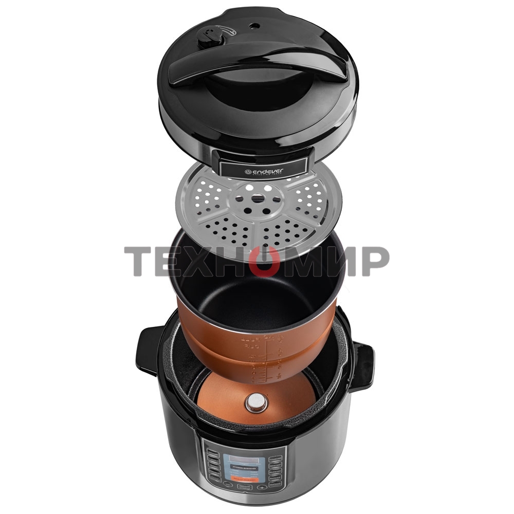 Скороварка-мультиварка электрическая Endever Vita-132, черный/стальной, мощность 1200 Вт, емкость 6л, 16 авторежимов работы, книга рецептов, 2 шт/уп.
