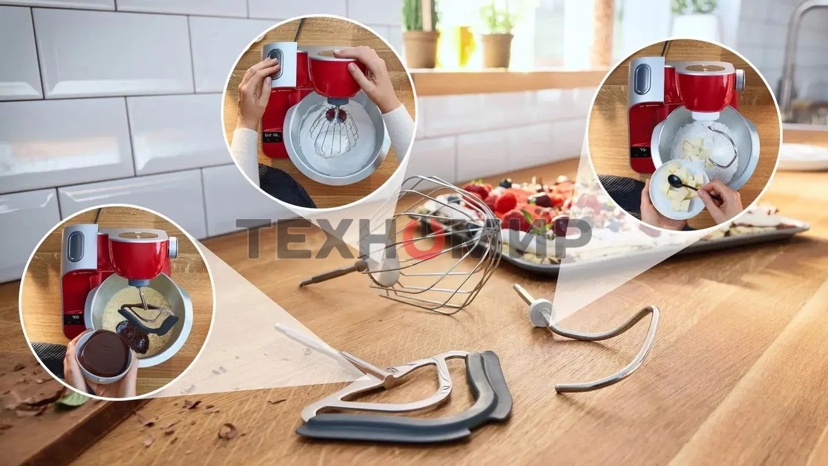 Кухонная машина Bosch MUM5X720 планетар.вращ. 1000Вт красный/серый