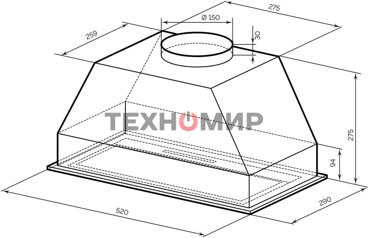Вытяжка встраиваемая LEX Hyper 600 GS Inverter GR серый управление: сенсорное (1 мотор)