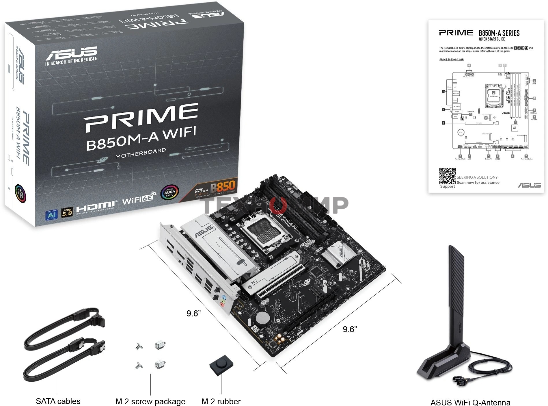 Материнская плата ASUS PRIME B850M-A WIFI, AM5, AMD B850, 4xDDR5, 4xSATA, 3xM.2, 1xPCIe 5.0 x16, 1xPCIe 4.0 x16, 1xHDMI, 2xDP, 1x2.5Gb LAN, Wi-Fi 6E, Bluetooth 5.3, 2xUSB-A 10Gbps, 2xUSB-A 5Gbps, 4xUSB-A 2.0, 3x3.5 мм, 7.1, mATX
