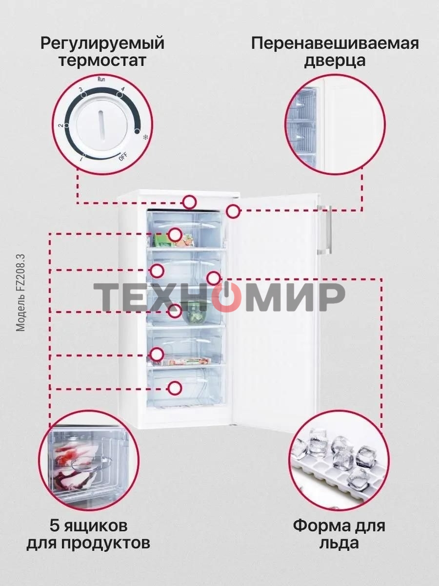 Морозильная камера Hansa FZ208.3, белый, 140л, 4 ящика