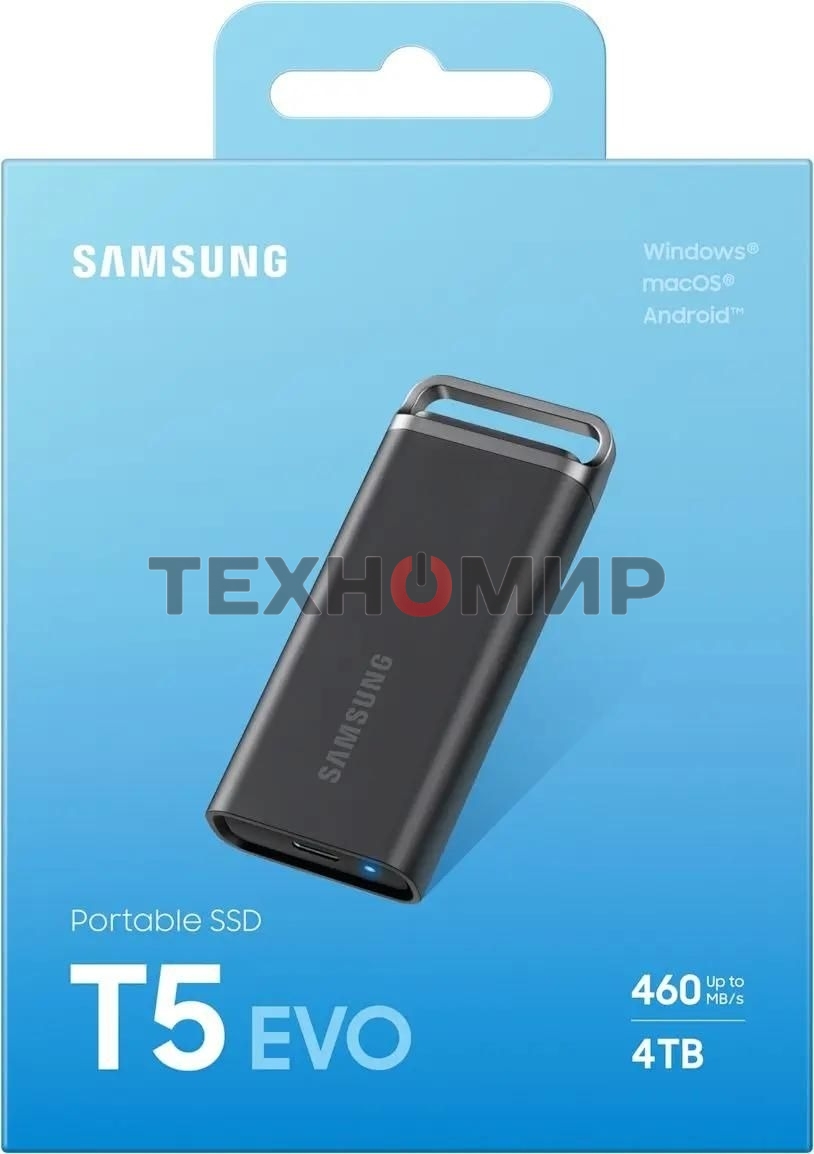 Внешний SSD Samsung T5 EVO, 4TB, USB 3.2 Gen 1 Type-C, R/W 460/460, черный