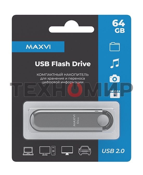 Флешка USB 2.0 64Gb Maxvi P2 серебристый