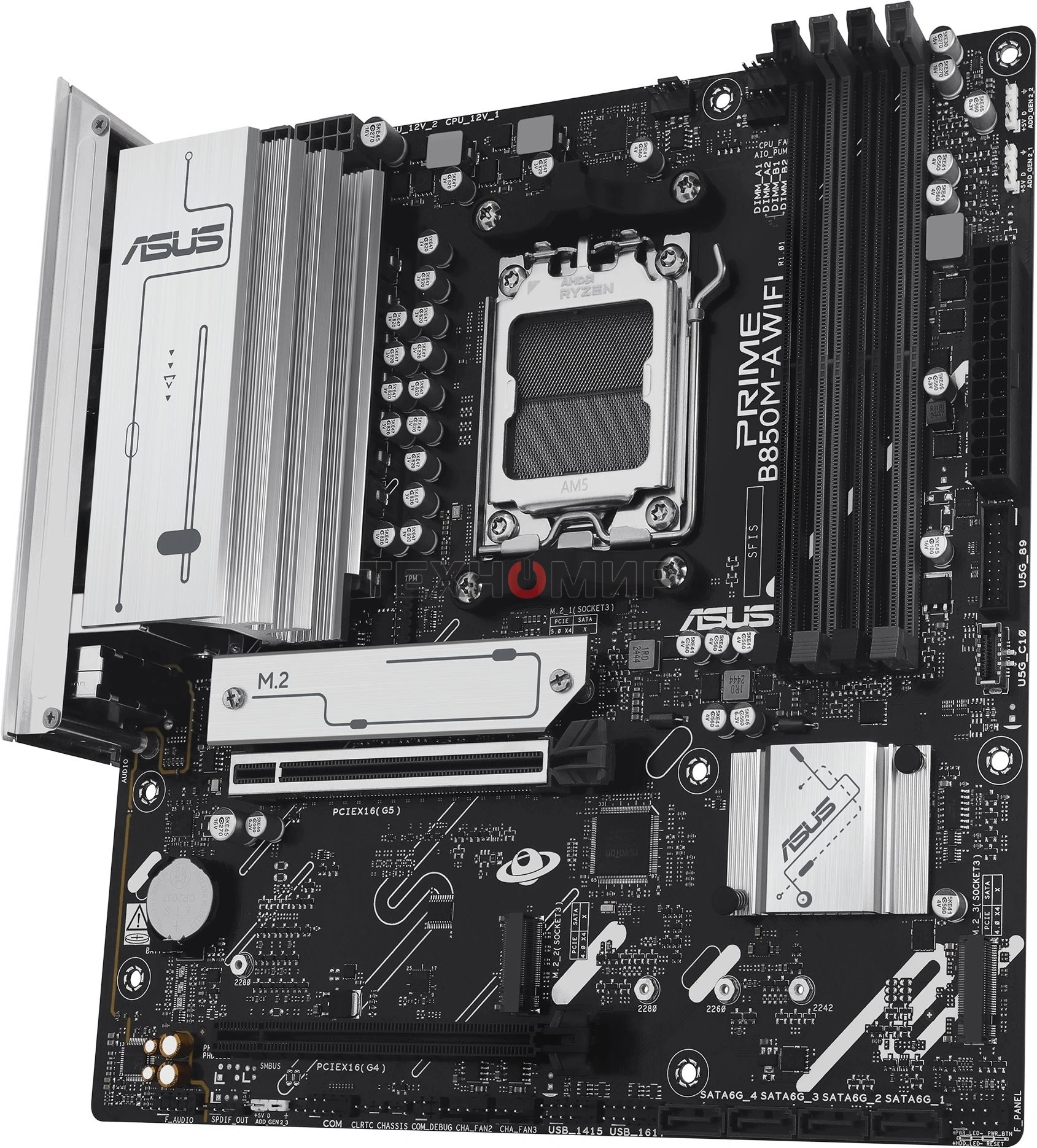 Материнская плата ASUS PRIME B850M-A WIFI, AM5, AMD B850, 4xDDR5, 4xSATA, 3xM.2, 1xPCIe 5.0 x16, 1xPCIe 4.0 x16, 1xHDMI, 2xDP, 1x2.5Gb LAN, Wi-Fi 6E, Bluetooth 5.3, 2xUSB-A 10Gbps, 2xUSB-A 5Gbps, 4xUSB-A 2.0, 3x3.5 мм, 7.1, mATX
