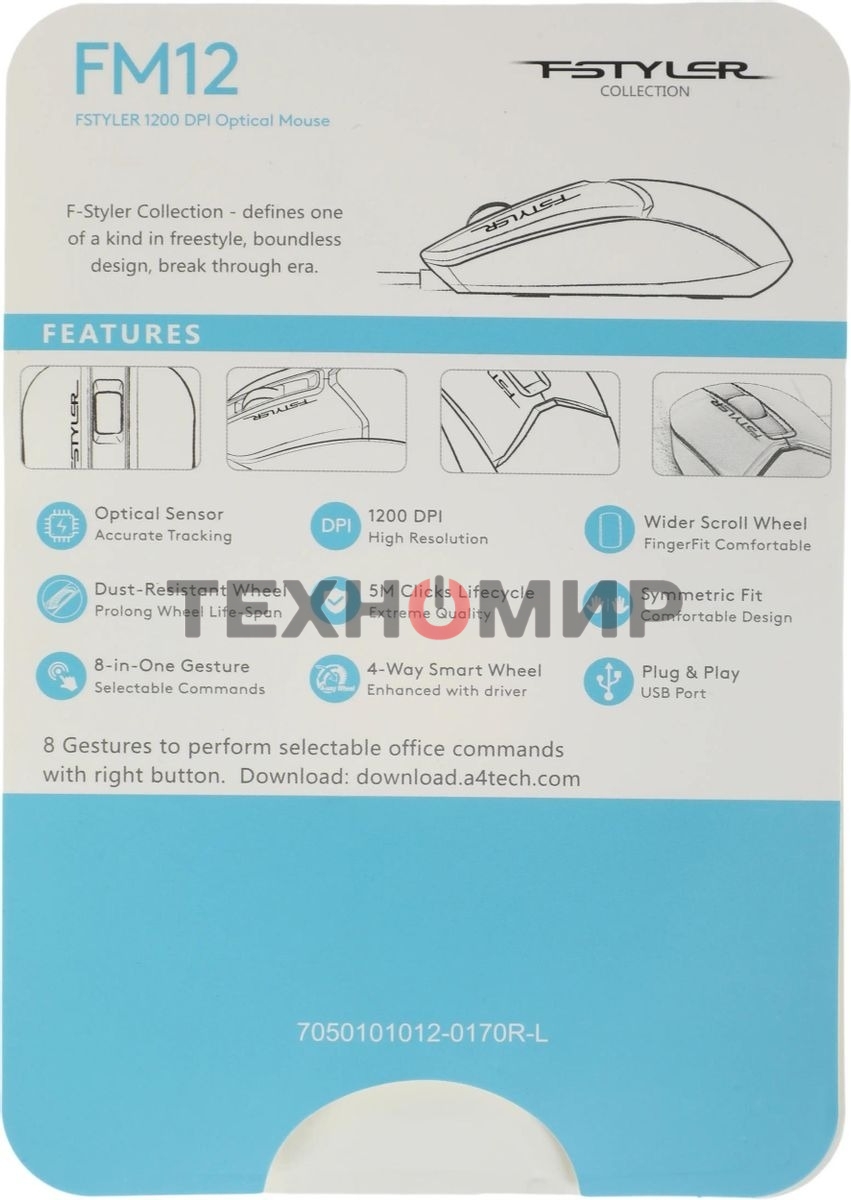 Мышь проводная A4Tech Fstyler FM12 черный, 1200 dpi, USB, кнопки - 3