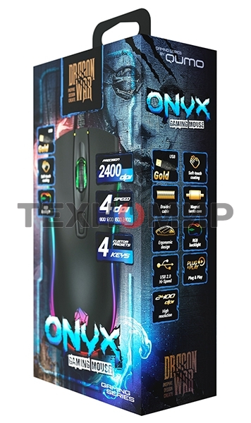 Мышь проводная Qumo Onyx RGb M73 черный, 2400 dpi, USB, кнопки - 4