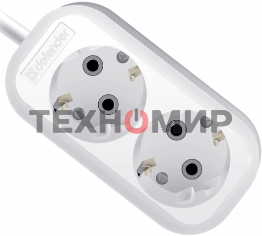 Удлинитель с заземлением Defender R320 16 А, 2 роз х5м, белый