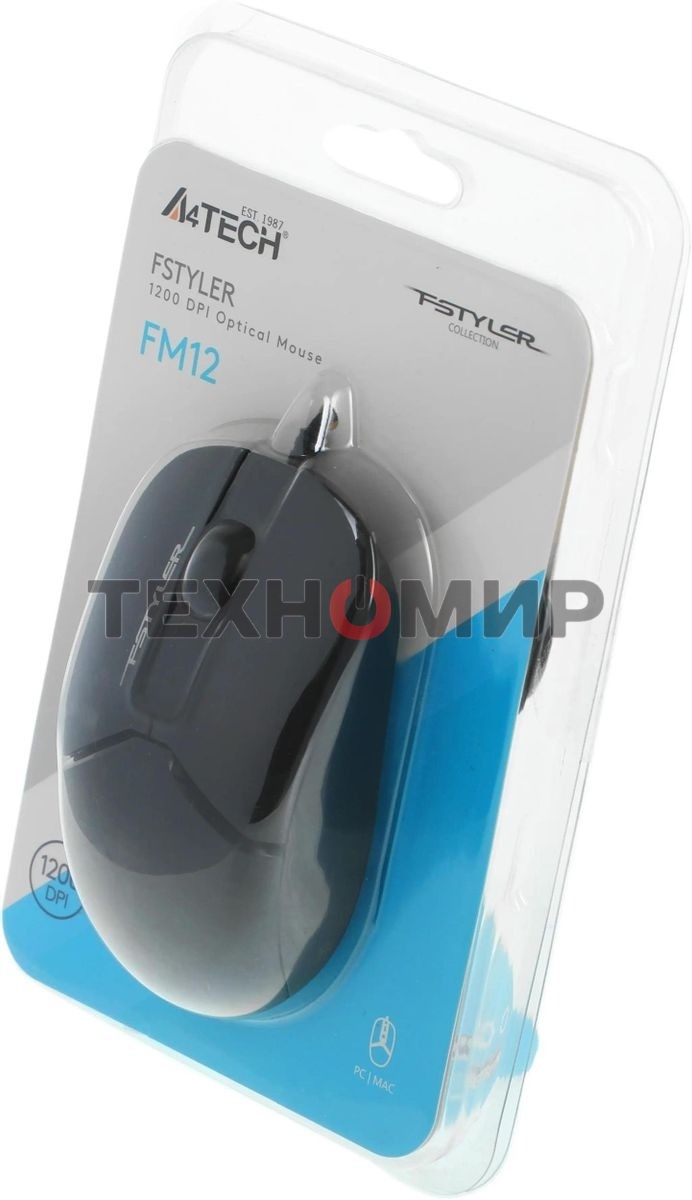 Мышь проводная A4Tech Fstyler FM12 черный, 1200 dpi, USB, кнопки - 3