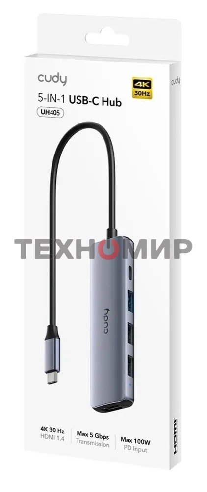 USB-концентратор CUDY 5-IN-1 USB-C Hub with 4K HDMI