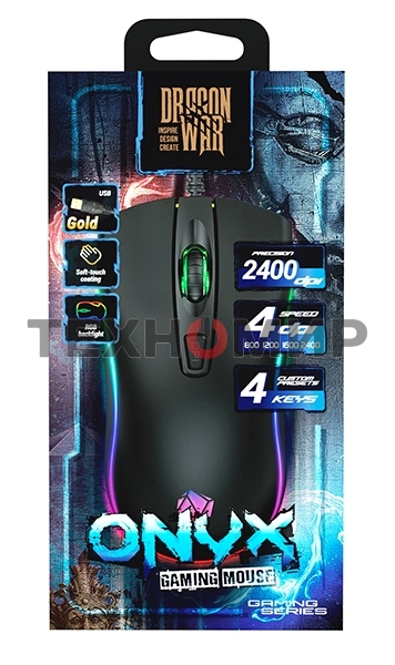 Мышь проводная Qumo Onyx RGb M73 черный, 2400 dpi, USB, кнопки - 4