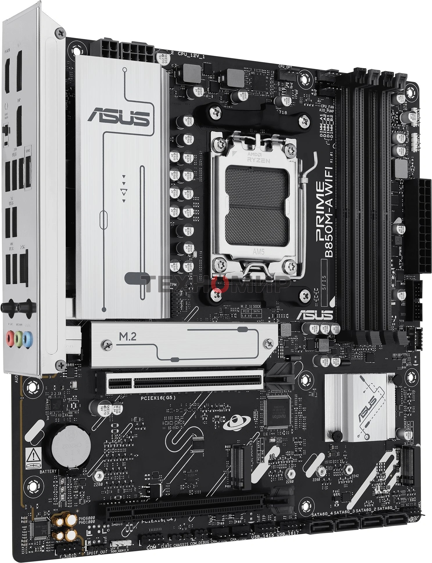 Материнская плата ASUS PRIME B850M-A WIFI, AM5, AMD B850, 4xDDR5, 4xSATA, 3xM.2, 1xPCIe 5.0 x16, 1xPCIe 4.0 x16, 1xHDMI, 2xDP, 1x2.5Gb LAN, Wi-Fi 6E, Bluetooth 5.3, 2xUSB-A 10Gbps, 2xUSB-A 5Gbps, 4xUSB-A 2.0, 3x3.5 мм, 7.1, mATX