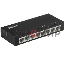 Коммутатор 8-в-1 Dahua DH-PFS3008-8ET/8 портов до 100 Мбит.с/коммутация до 1.6 Gbит.с/неуправляемый/Plug & Play/черный (DH-PFS3008-8ET)