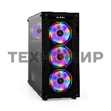 Компьютерный корпус Miditower ExeGate i3 BASE-NPX600 (ATX, БП 600NPX с вент. 12 см, с окном, 1*USB+1*USB 3.0, аудио, 4 вент. 12см с RGb подсветкой)