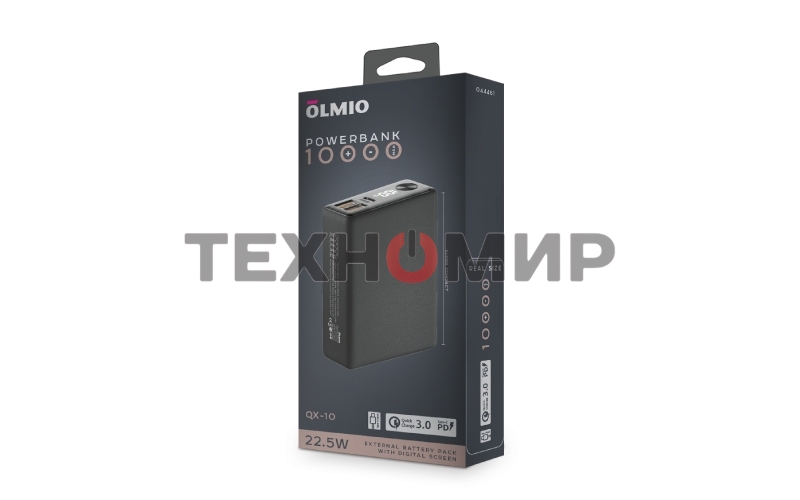 Портативный аккумулятор OLMIO QX-10, 10000mAh, 22.5W, QuickCharge3.0/PowerDelivery, LCD, графитовый