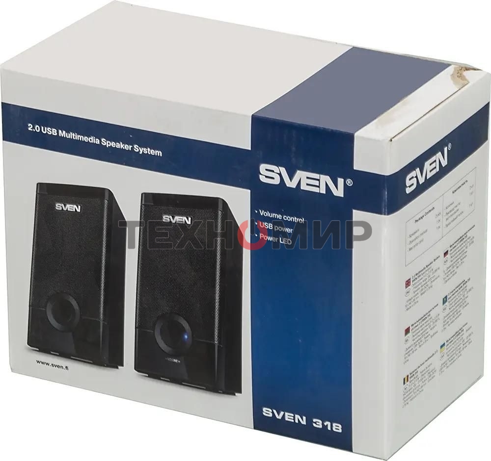 Колонки Sven 318 черный USB-порт ПК, ноутбука или адаптер 5V DC