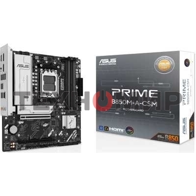 Материнская плата ASUS PRIME B850M-A-CSM, AM5, AMD B850, 4xDDR5, 4xSATA, 3xM.2, 1xPCIe 5.0 x16, 1xPCIe 4.0 x4, 2xDP, 1xHDMI, 1x2.5Gb LAN, 2xUSB-A 10Gbps, 2xUSB-A 5Gbps, 4xUSB-A 2.0, 3x3.5 мм, 7.1, mATX