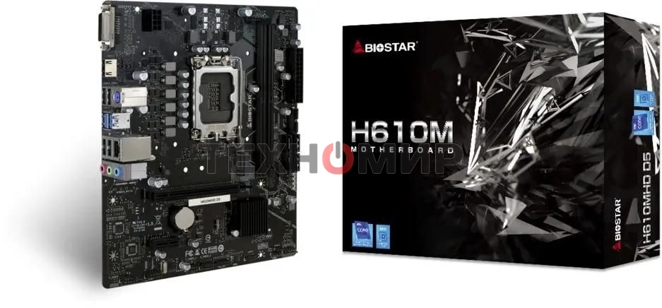 Материнская плата Biostar H610MHD D5, LGA1700, Intel H610, 2xDDR5, 4xSATA, 1xM.2, 1xPCIe 4.0 x16, 1xPCIe 3.0 x1, 1xDP, 1xHDMI, 1x1Gb LAN, 2xUSB-A 5Gbps, 4xUSB-A 2.0, 2x3.5 мм, 7.1, mATX