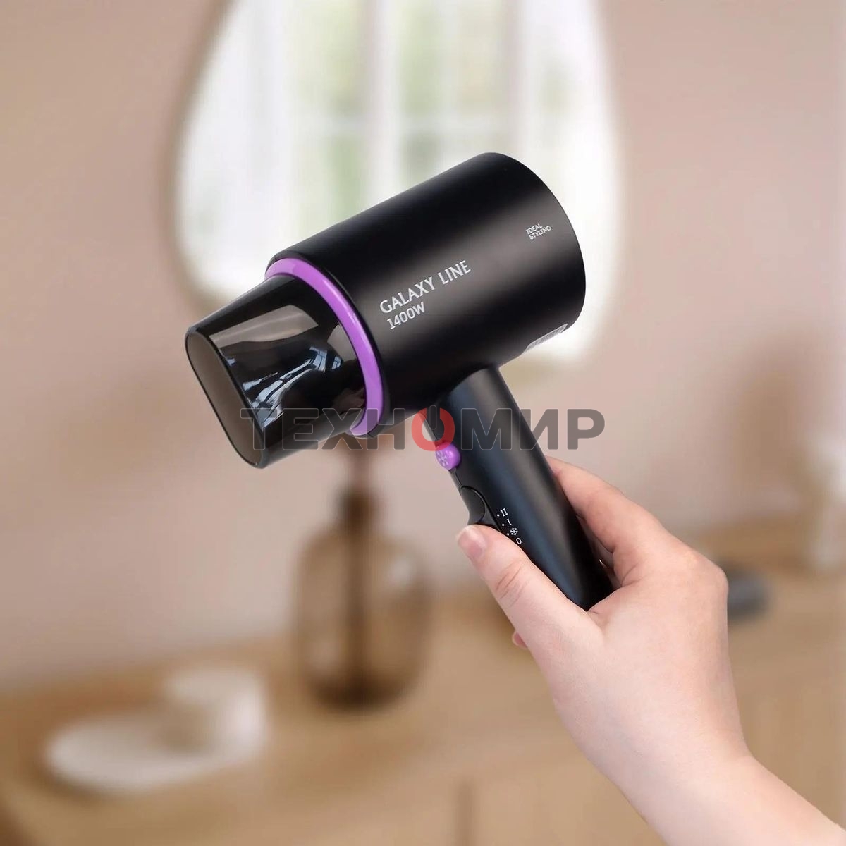 Фен Galaxy Line GL 4346 черный, 1400 Вт, компактный