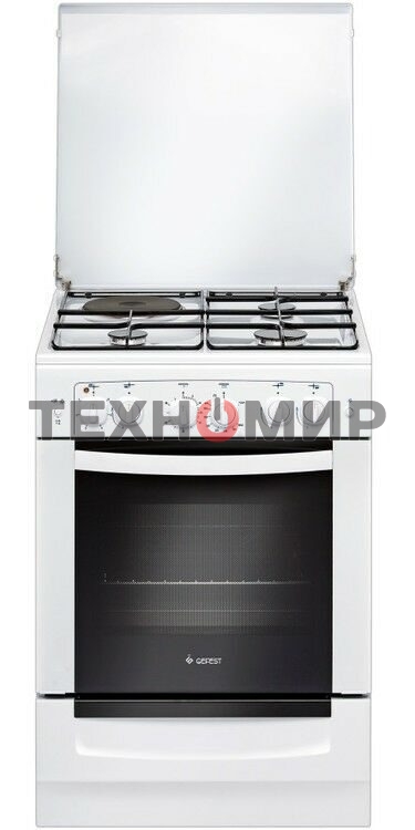 Плита комбинированная Gefest ПГЭ 6110-02 0300 белый, конфорок 3 газовых и 1 электрическая, духовка 52 л, 60 см x 85 см x 60 см