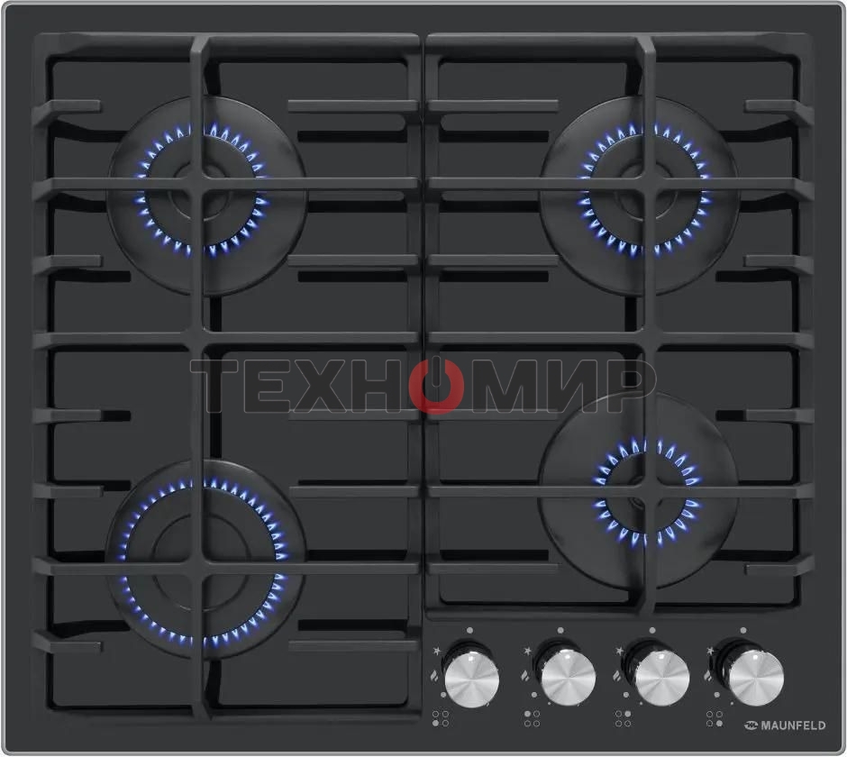 Газовая варочная панель Maunfeld EGHG.64.6CB/G, 4 конфорки, закаленное стекло, черный