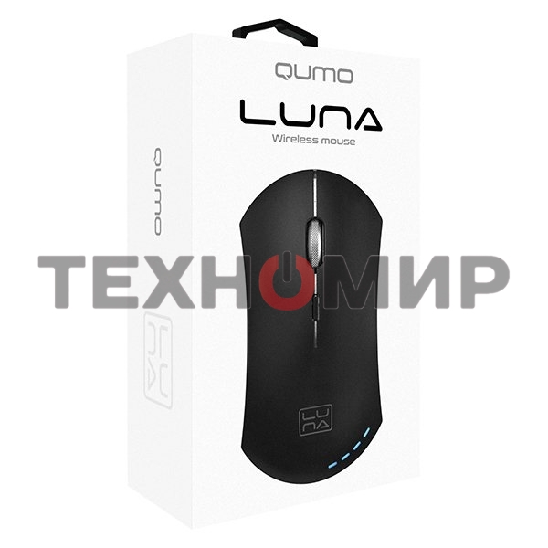 Мышь беспроводная Qumo Office Luna M74 черный, 1600 dpi, радиоканал, USB, кнопки - 6