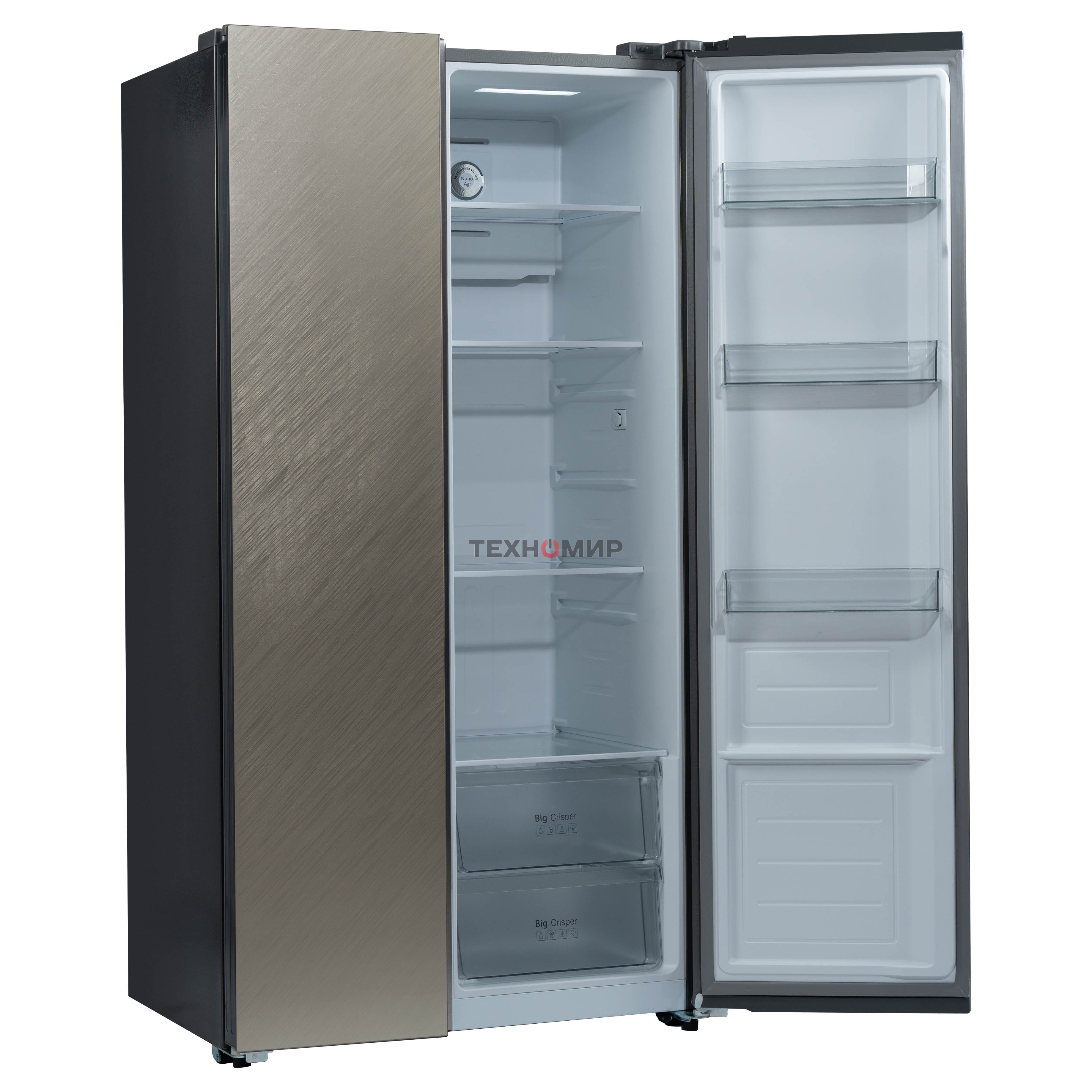 Холодильник Бирюса SBS 541 TGG текстурированное бежевое стекло двухкамерный 343/198 л морозилка слева, NoFrost, Side-by-side