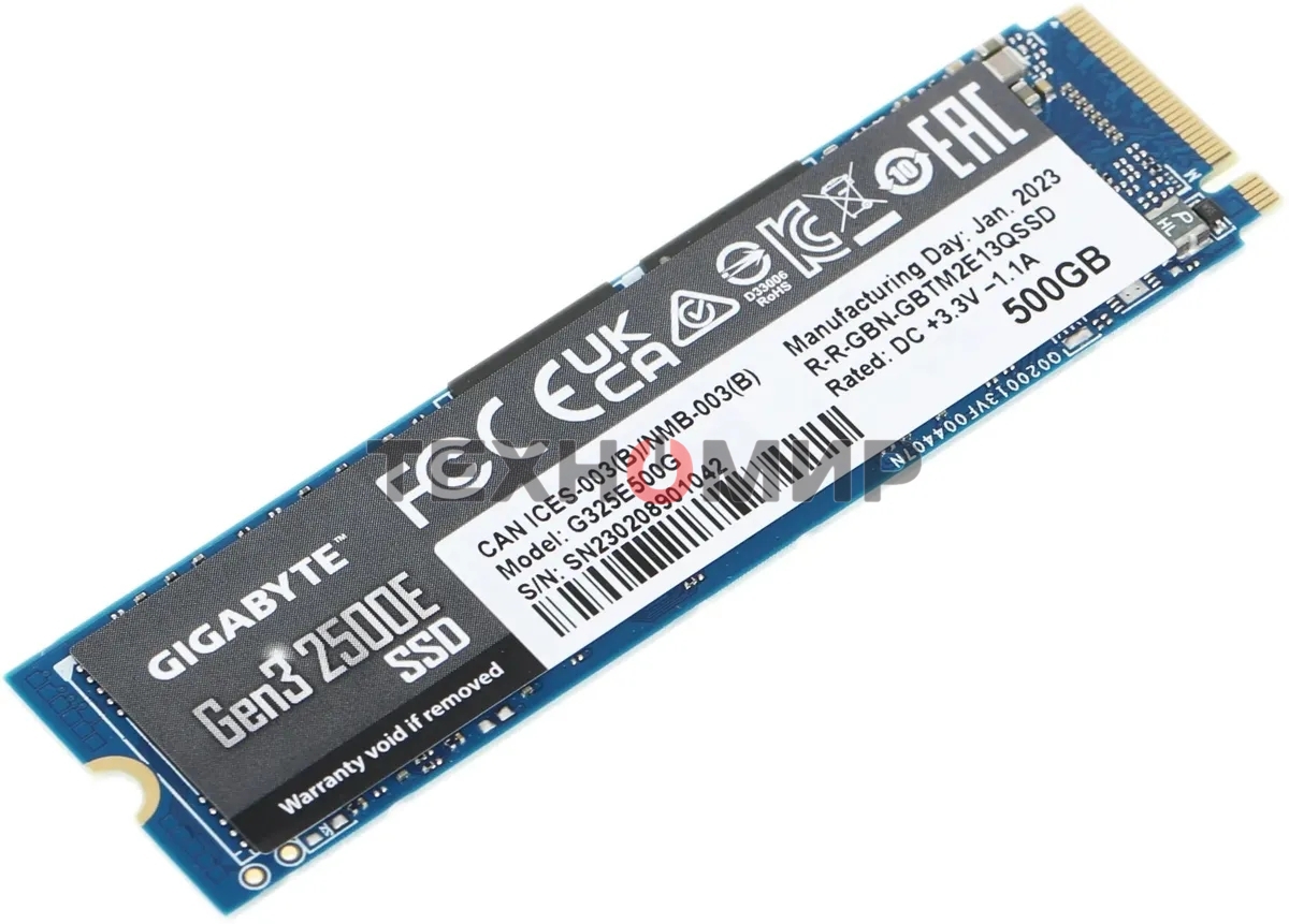 Накопитель SSD GIGABYTE AORUS Gen3 2500E, 500Gb, M.2 2280, PCIe 3.0 x4, NVMe, R/W 2300/1500