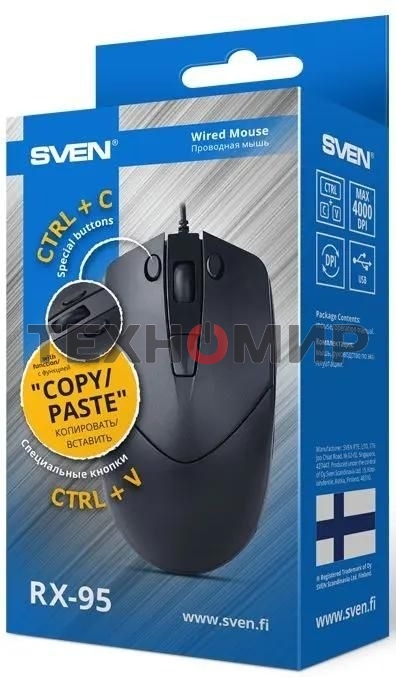 Мышь проводная SVEN RX-95 черный, 4000 dpi, USB, кнопки - 6