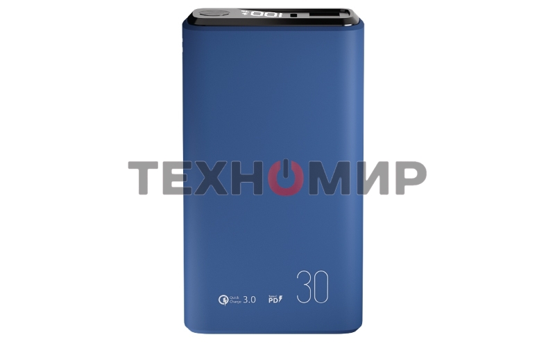 Портативный аккумулятор OLMIO QS-30, 30000mAh, 22.5W, QuickCharge3.0/PowerDelivery, LCD, темно-синий