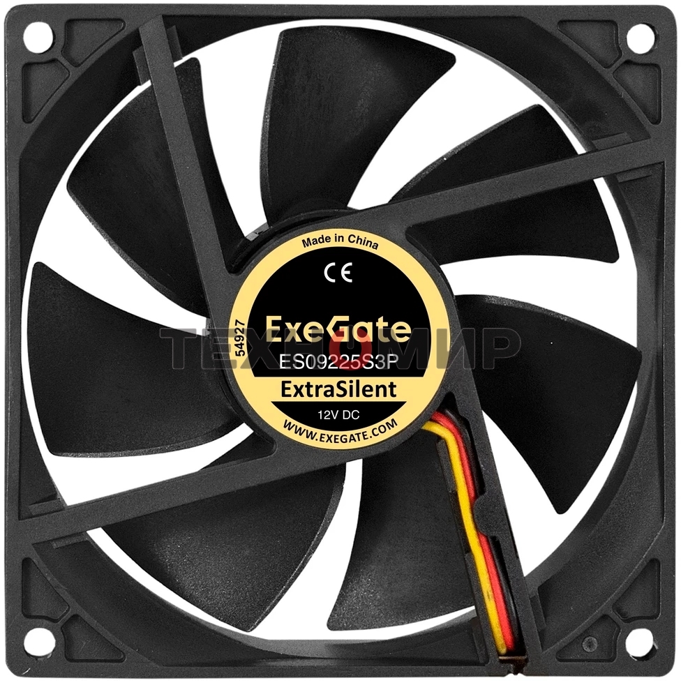 Вентилятор 12В DC ExeGate ExtraSilent ES09225S3P (92x92x25 мм, Sleeve bearing (подшипник скольжения), 3pin, 2000RPM, 25dBA)