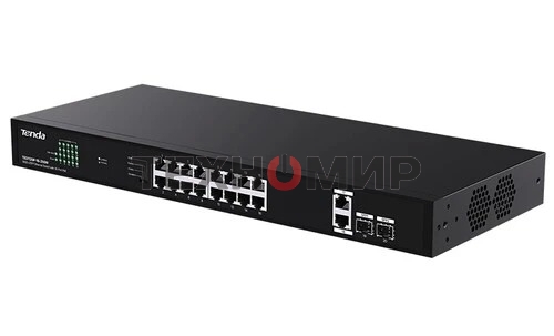 Коммутатор неуправляемый Tenda TEG1120P-16-250W PoE, 18 портов, 18x1 Гбит/с, PoE 16х30 Вт (до 250Вт), SFP 2x1 Гбит/с
