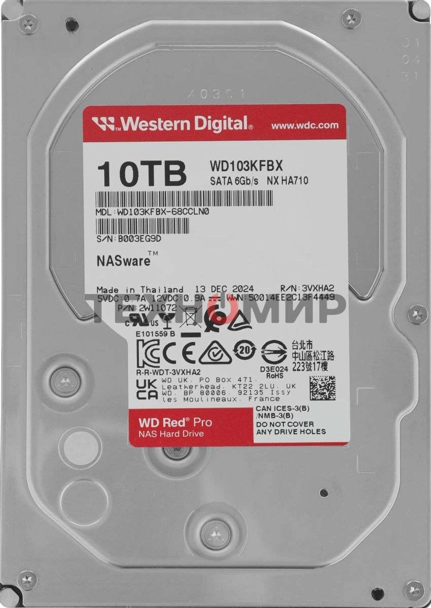 Жесткий диск Western Digital SATA-III 10Tb WD103KFBX Red Pro (7200rpm) 512Mb 3.5