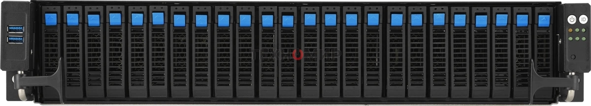 Серверная платформа ASUS RS521A-E12-RS24U, 2U, 1 x SP5 LGA 6096 360W, 24 x DDR5 6400/4800*, 24x 3.5'' NVMe hsb + 2x 2.5'' SATA, 2x M.2 22110, up to 1 PCIe Gen5 x8 LP + 1 OCP3.0, 2 x 1GbE RJ-45 LAN Intel i350-AM2, 1+1 2000W