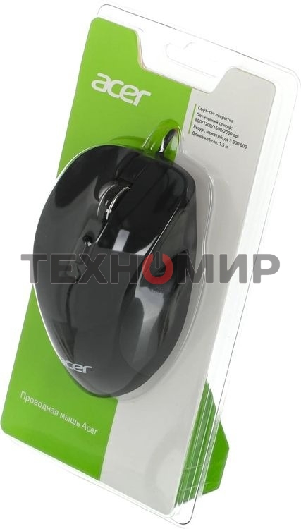 Мышь проводная Acer OMW120 черный, 2000 dpi, USB, кнопки - 6