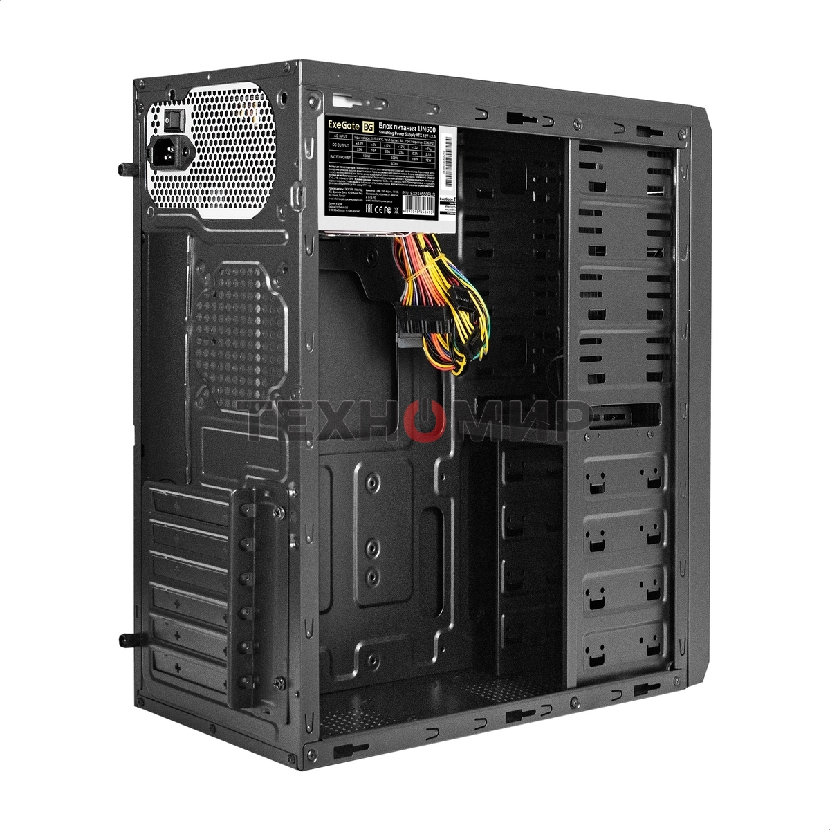 Компьютерный корпус Miditower ExeGate UN-605B-UN600 (ATX, БП UN600 с вент. 12см, 2*USB, аудио, блокировка, черный)