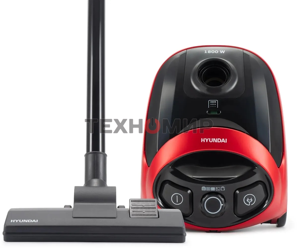 Пылесос Hyundai HYV-B1570 красный/черный, 250/1800 Вт, уборка сухая, пылесборник мешок, 1.5 л (в компл.:1мешок)
