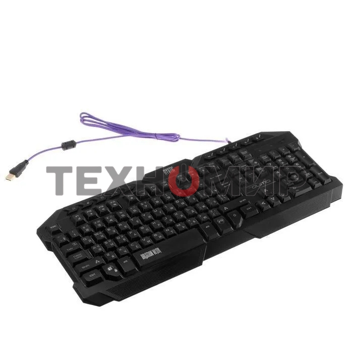 Игровой комплект Qumo Mystic K58/M76, кл-ра проводная 104 + 10 клавиш мультимедиа, встроенные подсветки общая + кнопок 3 цвета, мышь проводная, оптическая, 1200/1600/2400/3200 dpi с подсветкой, коврик