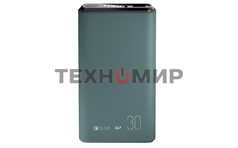 Портативный аккумулятор OLMIO QS-30, 30000mAh, 22.5W, QuickCharge3.0/PowerDelivery, LCD, темно-зеленый