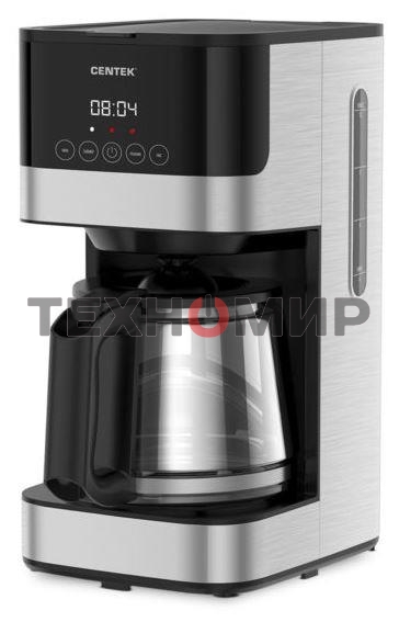 Кофеварка капельная Centek CT-1150 черный/сталь, исп. кофе - молотый, 1.5 л, 1000 Вт.