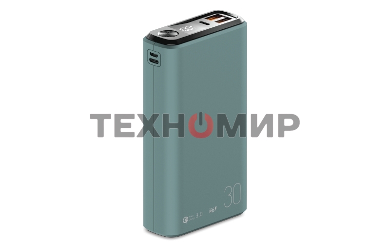 Портативный аккумулятор OLMIO QS-30, 30000mAh, 22.5W, QuickCharge3.0/PowerDelivery, LCD, темно-зеленый