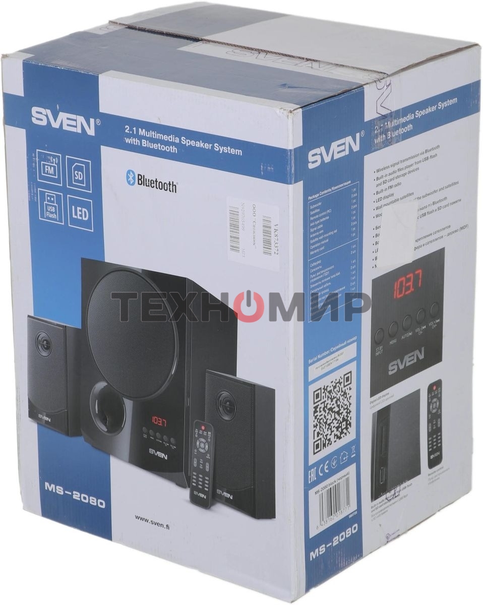 Акустическая система 2.1 SVEN MS-2080/70 Watt/~220V 50Hz/FM-тюнер, USB/SD, дисплей/BLUETOOTH/ПДУ/Black