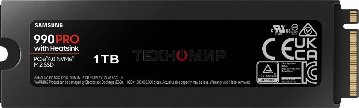 Накопитель SSD Samsung 990 PRO, 1000Gb, PCIe 4.0 x4, M.2 2280, NVMe, R/W 7450/6900, с радиатором
