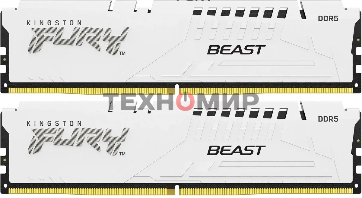 Оперативная память Kingston Fury Beast, DDR5, 64Gb (2x32Gb), 5600MHz, CL40, DIMM, с радиатором, белый