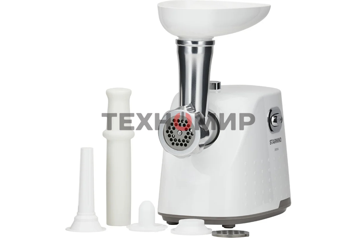 Мясорубка электрическая Starwind SMG2341 белый, 1800 Вт, 2.0 кг/мин, реверс, защита от перегрузки, насадки - 4