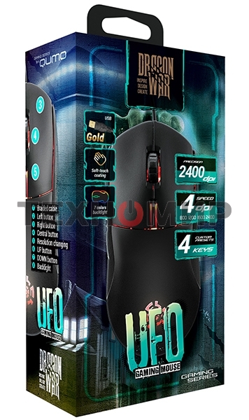 Мышь проводная Qumo UFO M77 черный, 2400 dpi, USB, кнопки - 6