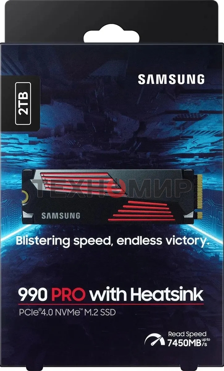 Накопитель SSD Samsung 990 PRO, 2000Gb, PCIe 4.0 x4, M.2 2280, NVMe, R/W 7450/6900, с радиатором